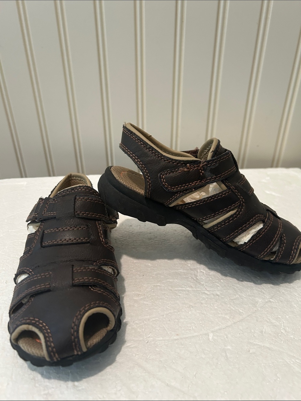Carters kids Woven strap Sandal shoe hook & loop size 11 Toddler brown